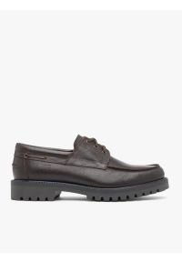 Ryłko - Ciemnobrązowe półbuty boat shoes. Okazja: na co dzień. Zapięcie: sznurówki. Kolor: brązowy. Materiał: skóra, jeans. Styl: street, casual #1