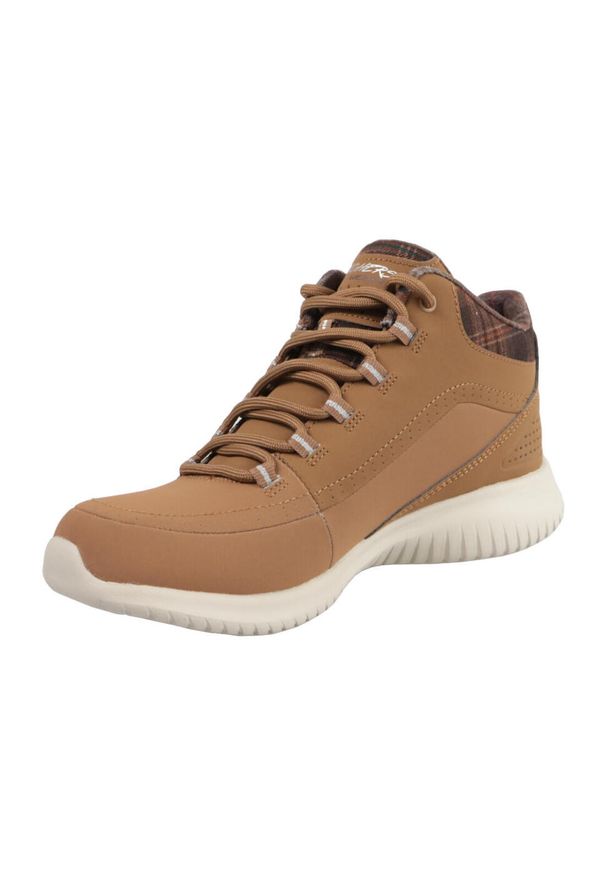 skechers - Buty do chodzenia damskie Skechers Ultra Flex Just Chill. Zapięcie: sznurówki. Kolor: brązowy. Materiał: materiał, skóra. Szerokość cholewki: normalna. Sport: turystyka piesza