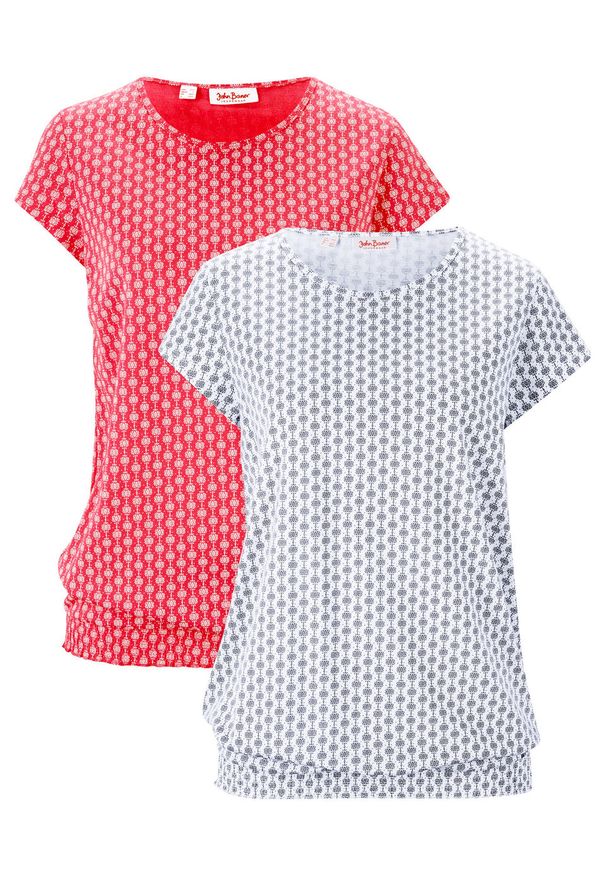 Shirt z nadrukiem i minirękawkami, w kompl. 2-częściowym bonprix biały + czerwony wzorzysty. Kolor: biały. Wzór: nadruk