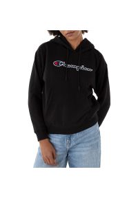 Bluza Champion Heavy Cotton Embroidered Hoodie 114919-KK001 - czarna. Okazja: na co dzień. Typ kołnierza: kaptur. Kolor: czarny. Materiał: materiał, bawełna, poliester. Długość rękawa: długi rękaw. Długość: długie. Wzór: aplikacja. Styl: casual, klasyczny