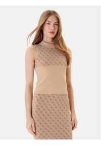 Guess Sweter W3YR26 Z37K0 Beżowy Slim Fit. Kolor: beżowy. Materiał: wiskoza