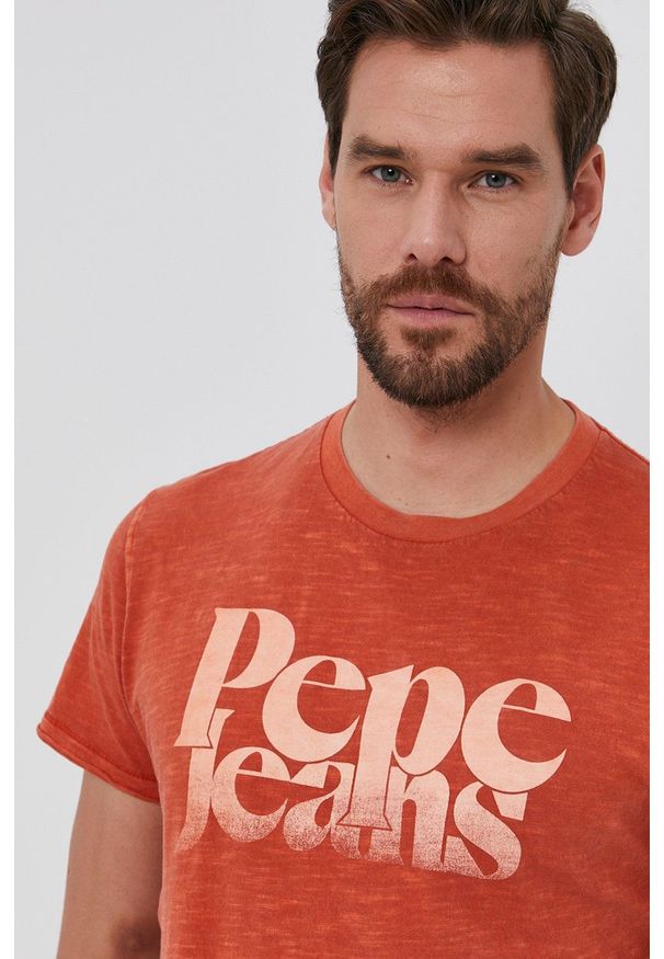 Pepe Jeans - T-shirt bawełniany Yuri. Okazja: na co dzień. Kolor: pomarańczowy. Materiał: bawełna. Wzór: nadruk. Styl: casual