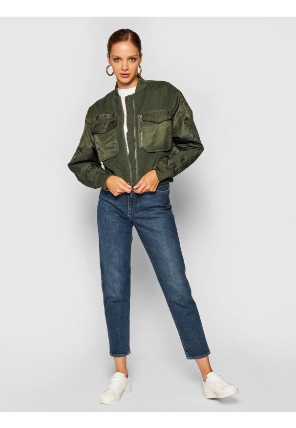 Lee - LEE SATEEN BOMBER DAMSKA KURTKA PRZEJŚCIOWA OLIVE GREEN L56EMMNX 112113030