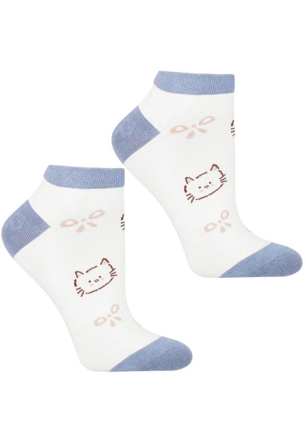 Skarpetki damskie Moraj, wysokie bawełniane w kotki i elastyczne 3 pary, białe-niebieskie, CSD240-129. Kolor: niebieski. Materiał: bawełna