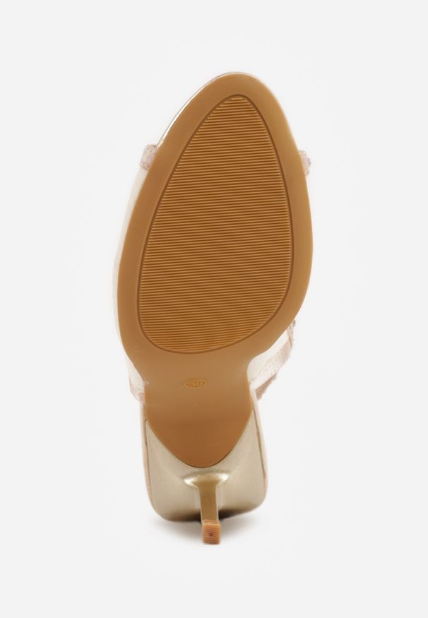 Renee - Złote Sandały Slingback VICES z Siateczki na Szpilce Zdobione Cyrkoniami Aethipe. Okazja: na ślub cywilny, na wesele. Kolor: złoty. Materiał: materiał. Wzór: aplikacja. Sezon: lato. Obcas: na szpilce. Styl: elegancki, glamour