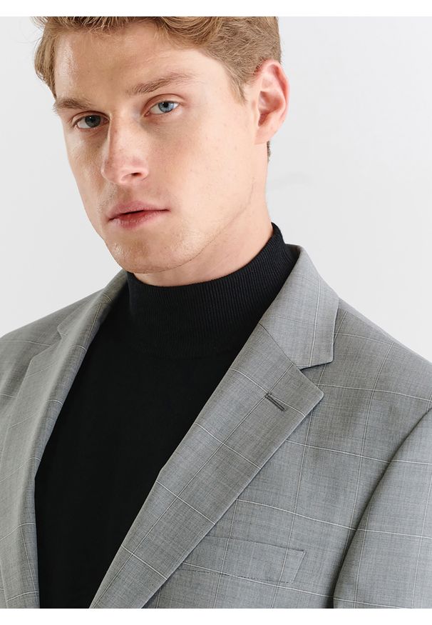Pako Lorente - PAKO LORENTE – Szara marynarka garniturowa w delikatną kratę. Okazja: na wesele, na ślub cywilny, na komunię. Kolor: szary. Materiał: poliester, wełna, lycra