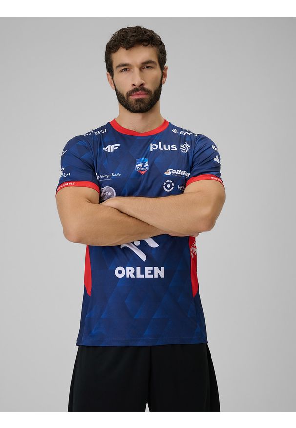 4f - 4F Koszulka meczowa replika wyjazdowa z sezonu 2025/26 męska 4F x ZAKSA Kędzierzyn-Koźle - granatowa M. Kolor: niebieski. Materiał: dzianina, materiał. Długość: długie. Wzór: nadruk. Styl: sportowy