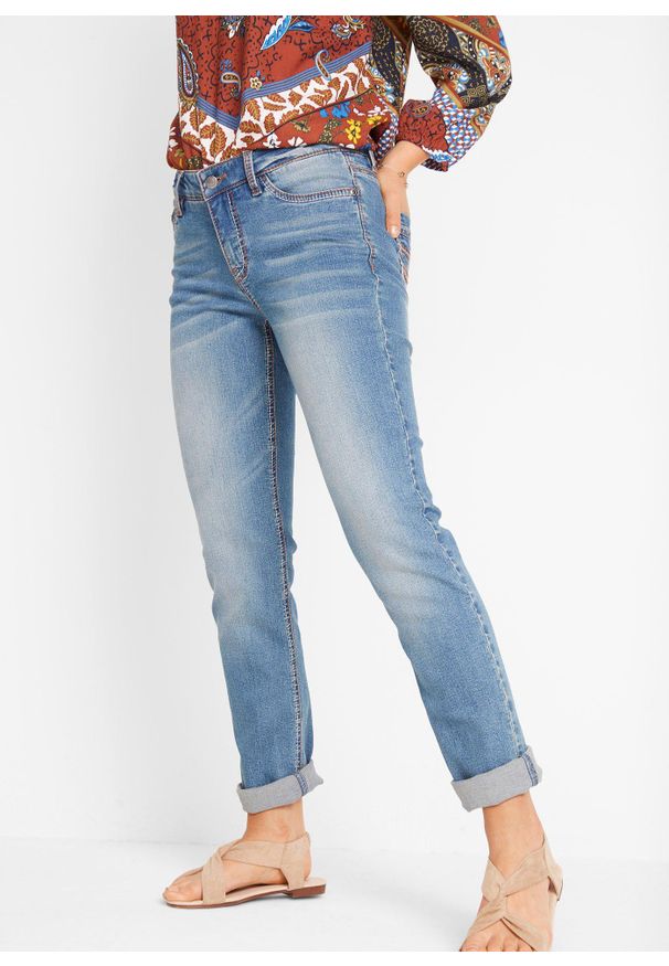 bonprix - Dżinsy ze stretchem straight, średni stan. Kolor: niebieski