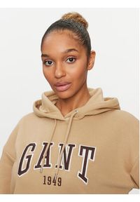 GANT - Gant Bluza Rel Logo Hoodie 4200726 Khaki Relaxed Fit. Kolor: brązowy. Materiał: bawełna