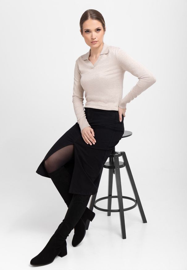 Volcano - Długa spódnica jeansowa G-VYEN. Okazja: na co dzień. Kolor: czarny. Materiał: jeans. Długość: długie. Wzór: aplikacja. Styl: casual
