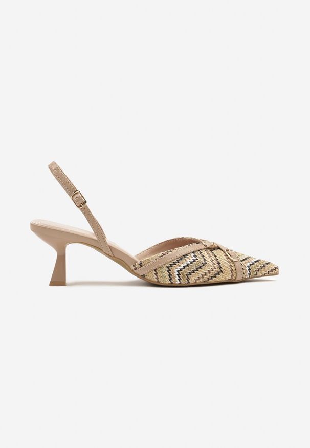 Renee - Ciemnobeżowe Sandały na Kaczuszce z Odkrytą Piętą o Ozdobnymi Sprzączkami Adivini. Okazja: na co dzień, na randkę. Zapięcie: sprzączka. Kolor: beżowy. Sezon: lato. Obcas: na szpilce. Styl: casual, elegancki