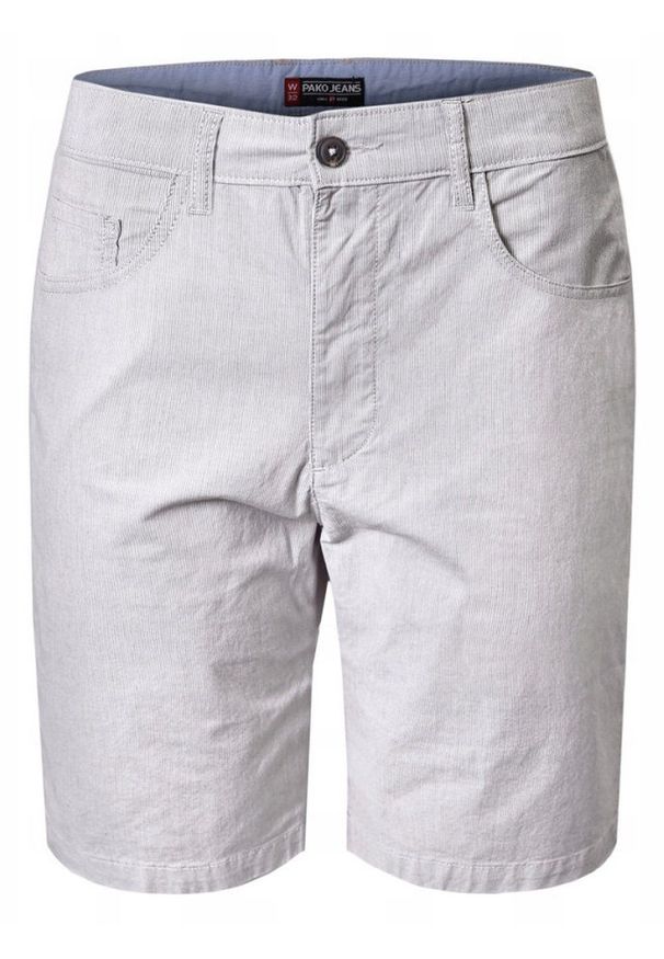 Lekkie, Bawełniane Szorty (Krótkie Spodenki) - Pako Jeans - Popiel w Prążek. Materiał: bawełna, elastan. Długość: krótkie. Wzór: prążki. Sezon: lato. Styl: klasyczny