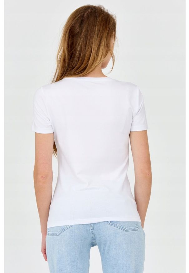 EA7 Emporio Armani - EA7 Damski t-shirt biały z logo na środku, Rozmiar XS. Kolor: biały. Materiał: bawełna