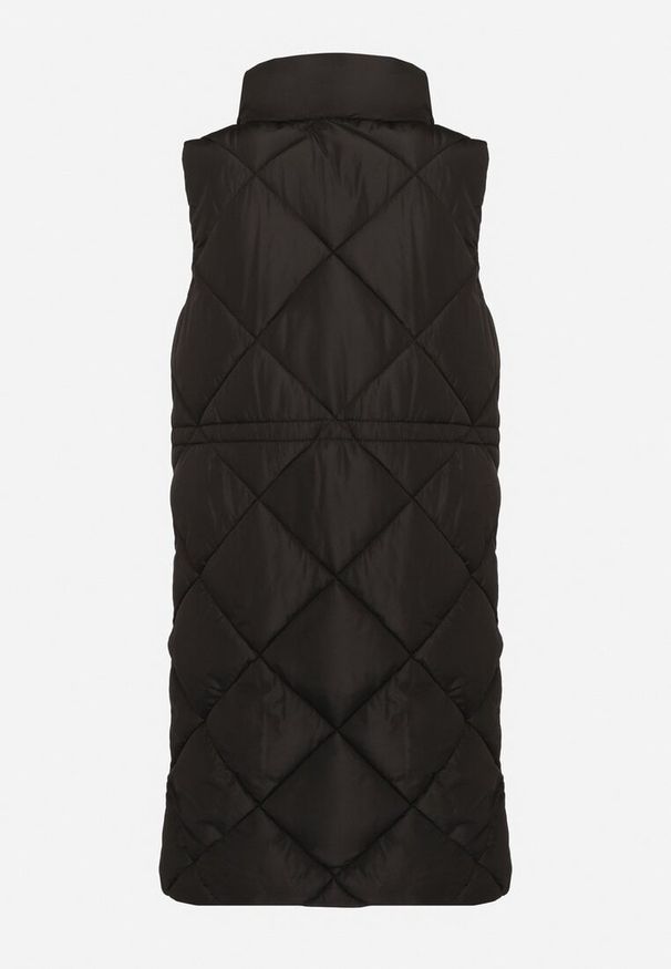 Born2be - Czarna Pikowana Kamizelka o Długim Kroju ze Stójką i Kieszeniami Avatheia. Okazja: na co dzień. Typ kołnierza: kołnierzyk stójkowy. Kolor: czarny. Materiał: jeans. Długość: długie. Wzór: aplikacja. Styl: elegancki, casual, klasyczny