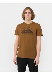 4f - T-shirt regular z bawełny organicznej męski. Kolor: brązowy. Materiał: bawełna. Wzór: nadruk #1