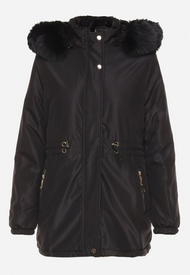 Born2be - Czarna Dwustronna Kurtka Parka z Odpinanym Kapturem i Futrzaną Podszewką Zinnalea. Okazja: na spacer. Kolor: czarny. Materiał: futro. Wzór: gładki. Styl: elegancki