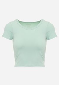 Born2be - Jasnozielony Gładki T-shirt o Krótszym Kroju Errora. Okazja: na co dzień. Kolor: zielony. Materiał: materiał, jeans. Długość: krótkie. Wzór: gładki. Styl: casual #3