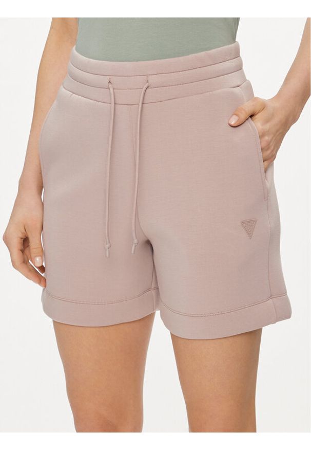 Guess Szorty sportowe Elly V2YD10 K7UW2 Beżowy Relaxed Fit. Kolor: beżowy. Materiał: wiskoza