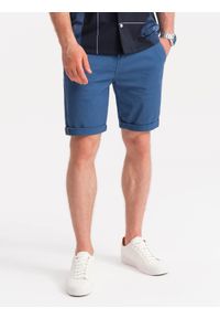 Ombre Clothing - Spodenki męskie chino - niebieskie V13 - Rozmiar: L. Kolor: niebieski. Materiał: bawełna, elastan. Długość: krótkie. Sezon: lato #1