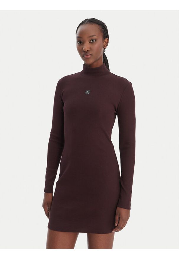 Calvin Klein Jeans Sukienka codzienna LV047E204G Brązowy Slim Fit. Okazja: na co dzień. Kolor: brązowy. Materiał: bawełna. Typ sukienki: proste. Styl: casual