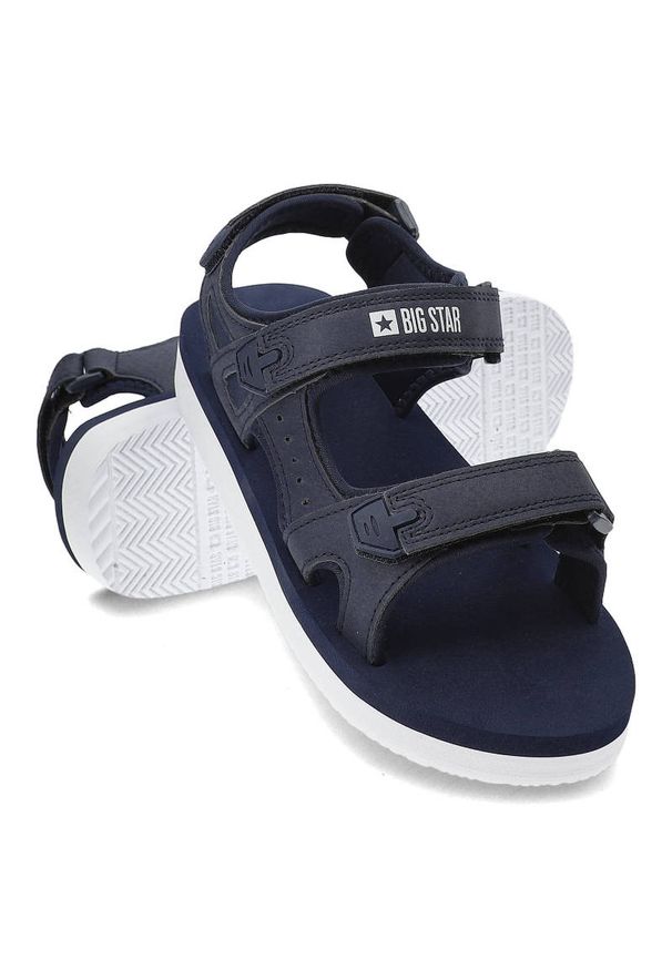 Big-Star - Granatowe Sandały Big Star Lekkie Buty Na Lato. Okazja: na co dzień, na spacer. Zapięcie: rzepy. Kolor: niebieski. Wzór: paski. Sezon: lato. Styl: casual, sportowy, wakacyjny
