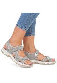 Komfortowe sandały damskie sportowe na rzepy szare Rieker 68866-40. Zapięcie: rzepy. Kolor: szary. Styl: sportowy