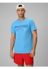 4f - 4F T-shirt reagular z nadrukiem męski - niebieski S. Okazja: na co dzień. Kolor: niebieski. Materiał: materiał, bawełna, dzianina. Wzór: nadruk. Styl: sportowy, klasyczny, casual #1