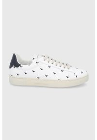 Emporio Armani Buty skórzane kolor biały na płaskiej podeszwie. Nosek buta: okrągły. Zapięcie: sznurówki. Kolor: biały. Materiał: skóra. Obcas: na płaskiej podeszwie #1