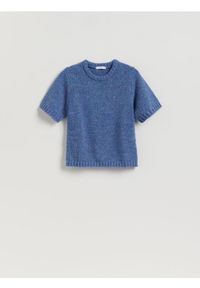 Reserved - Sweter z krótkimi rękawami - niebieski. Kolor: niebieski. Materiał: dzianina. Długość rękawa: krótki rękaw. Długość: krótkie