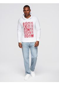 Ombre Clothing - Nierozpinana męska bluza kangurka z kapturem i nadrukiem - biała V3 - Rozmiar: S. Typ kołnierza: kaptur. Kolor: biały. Materiał: poliester, bawełna. Wzór: nadruk