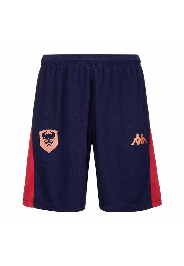 Kappa - Spodenki treningowe dla dzieci SM Caen Ahora Pro 8 2024/25. Kolor: czerwony, niebieski, brązowy, wielokolorowy. Styl: sportowy