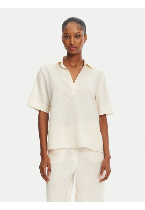 Marella Bluzka Nave 2515111032 Écru Regular Fit. Materiał: len
