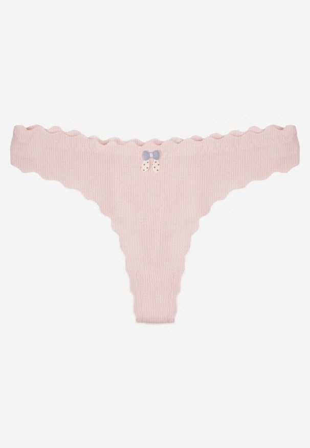 Born2be - Jasnoróżowe Bawełniane Majtki Stringi z Prążkowanej Tkaniny Eziane. Kolor: różowy. Materiał: prążkowany, bawełna, tkanina