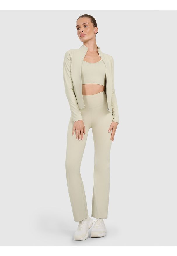 4f - 4F Spodnie treningowe szybkoschnące z prostymi nogawkami damskie - beżowe XS. Kolor: beżowy. Materiał: tkanina, syntetyk, materiał. Sport: fitness