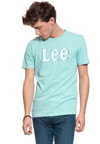 Lee - LEE T SHIRT DISTORTED LOGO TEE FADED MINT L61OFENC. Wzór: nadruk