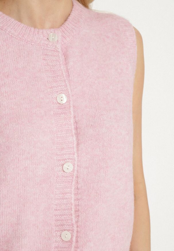 Born2be - Różowa Rozpinana Kamizelka z Wełną Eravina. Okazja: na co dzień. Kolor: różowy. Materiał: wełna. Styl: elegancki, casual, klasyczny