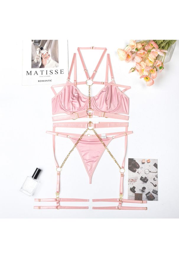 Intica - Komplet bielizny z łańcuszkami na romantyczne wieczory Serin. Kolor: różowy. Materiał: materiał