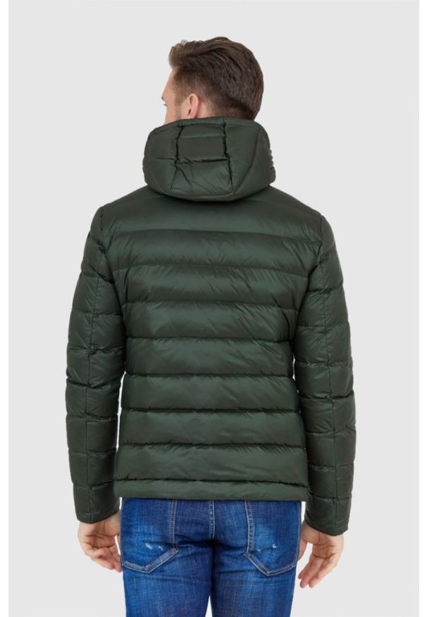 Blauer USA - BLAUER Zielona puchowa kurtka męska z kapturem, Rozmiar 3XL. Typ kołnierza: kaptur. Kolor: zielony. Materiał: puch