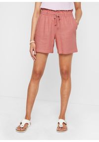 bonprix - Szorty paperbag z lnem. Kolor: różowy. Materiał: len. Długość: krótkie. Sezon: lato #1