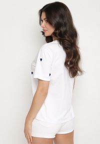 Born2be - Biało-Niebieski T-shirt z Bawełny w Serca Kolavelle. Okazja: na co dzień, na spacer. Kolor: biały. Materiał: bawełna. Styl: klasyczny, casual #5