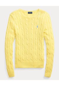 Ralph Lauren - RALPH LAUREN - Jasnożółty sweter z logo. Typ kołnierza: polo. Kolor: żółty. Materiał: bawełna. Długość: długie. Wzór: ze splotem. Styl: klasyczny #3