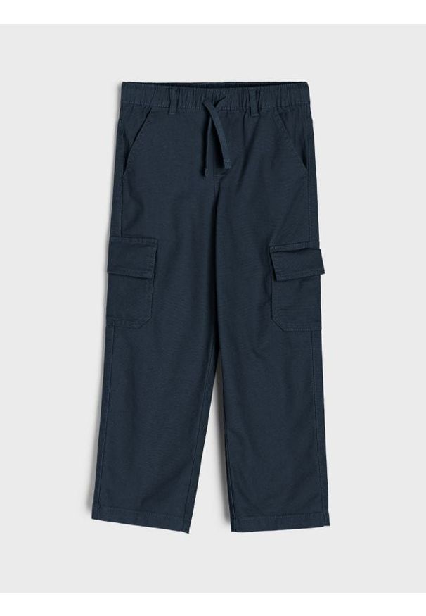 Sinsay - Spodnie straight leg z kieszeniami cargo - granatowy. Kolor: niebieski