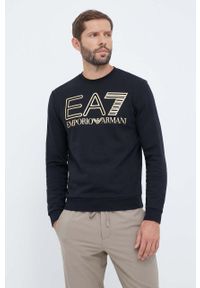 EA7 Emporio Armani bluza bawełniana męska kolor czarny z nadrukiem. Kolor: czarny. Materiał: bawełna. Wzór: nadruk. Styl: klasyczny #1