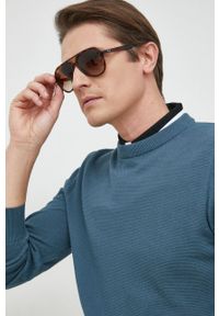 BOSS sweter bawełniany męski kolor turkusowy lekki. Kolor: turkusowy. Materiał: bawełna. Długość rękawa: długi rękaw. Długość: długie. Wzór: gładki #5