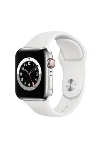 APPLE Watch 6 Cellular 40mm (Srebrny z opaską sportową w kolorze białym). Rodzaj zegarka: smartwatch. Kolor: srebrny, wielokolorowy, biały. Styl: sportowy #1