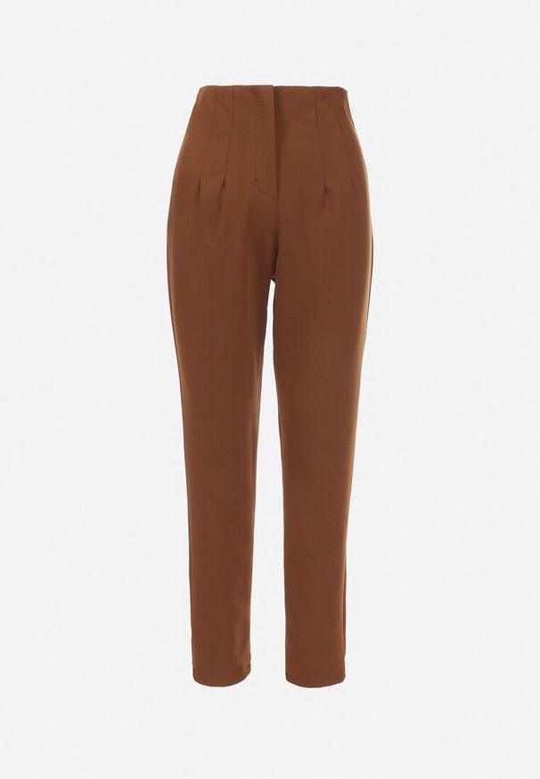 Born2be - Ciemnobrązowe Spodnie Cygaretki High Waist Caphe. Okazja: na co dzień. Stan: podwyższony. Kolor: brązowy. Styl: elegancki, casual