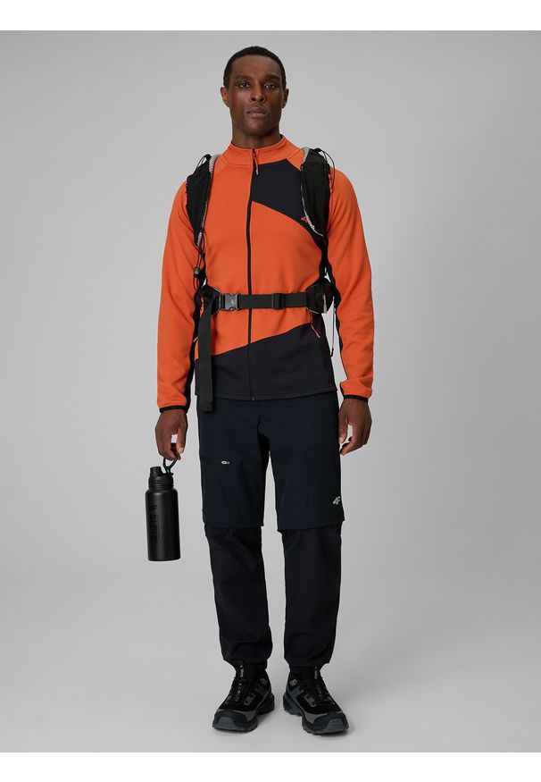 4f - 4F Bluza trekkingowa regular bez kaptura męska - pomarańczowa S. Typ kołnierza: bez kaptura. Kolor: pomarańczowy. Materiał: materiał. Długość: długie