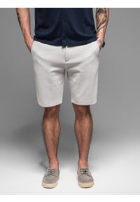 Ombre Clothing - Krótkie spodenki męskie SLIM FIT z melanżowej strukturalnej dzianiny – jasnoszare V5 - Rozmiar: L. Kolor: szary. Materiał: dzianina. Długość: krótkie. Wzór: melanż. Styl: wakacyjny