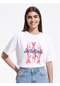 Reserved - T-shirt z nadrukiem - złamana biel. Materiał: bawełna. Wzór: nadruk #1