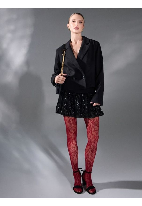 Sinsay - Rajstopy ze wzorkiem - bordowy. Kolor: czerwony